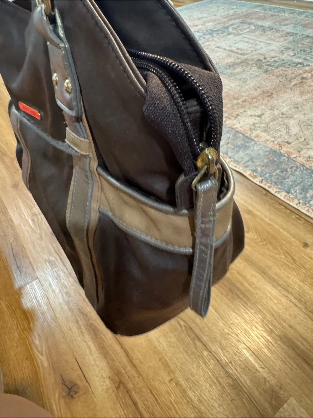 Men's Brown & Metallic Accent Duffel Tote Bag